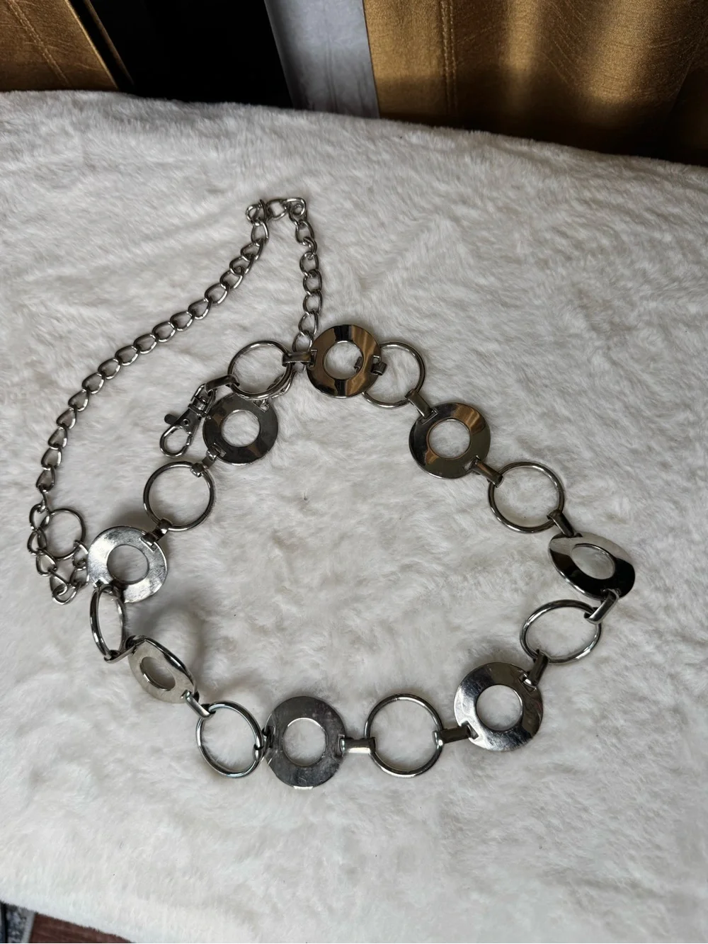 Silver Tone Adjustable Circle Link Chain Belt Boho Y2K